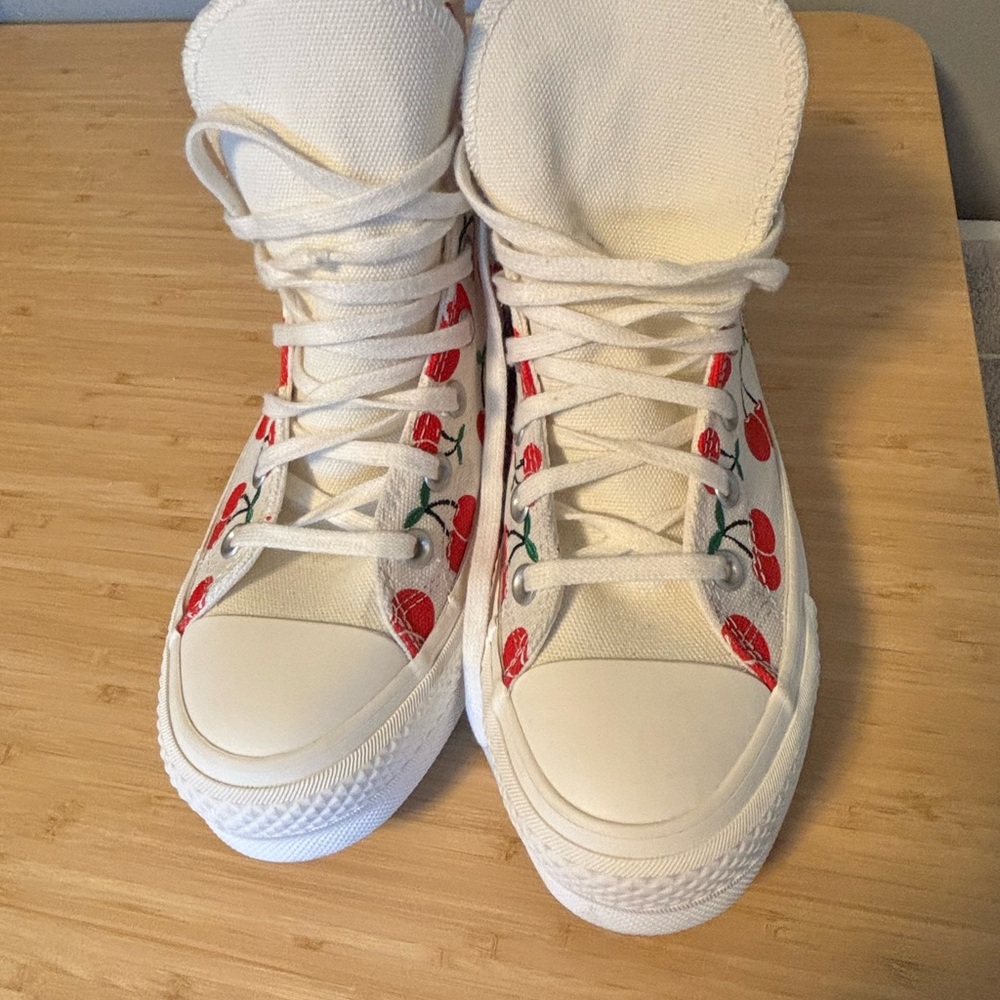 Converse White and Red Heart High-Top Sneakers